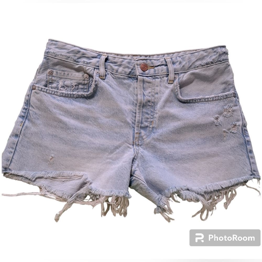 WE the free Light Wash Denim Cut Off Shorts